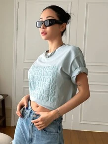 DAZY Áo thun nữ Lá thư Giải trí - Màu xanh nhạt - Xem 7