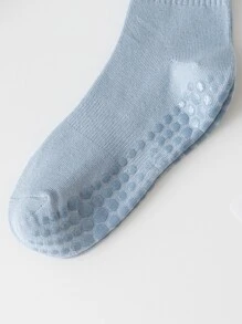 Striped Pattern Grip-Sole Crew Socks - Dusty Blue - View 2