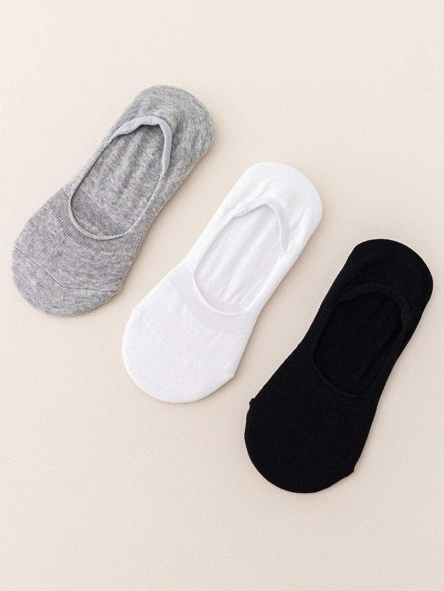 3對/組女士黑、白、灰基礎低襪,隱形低襪,吸濕排汗佩戴運動鞋適用 - 彩色 - 查看 1