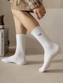 5雙男士卡通小熊刺繡中筒襪 - 彩色 - 查看 4