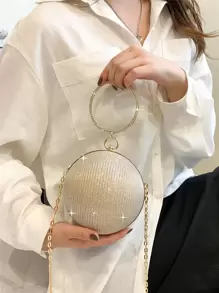 Glamorous Glitter Bling, Sequin, Luxury, Shiny Mini Rhinestone Decor Chain Glitter Circle Bag, Perfect Bride Purse For Wedding, Prom & Party Events Evening Bag, Dinner Bag For Party Girl, Woman - Gold - View 1