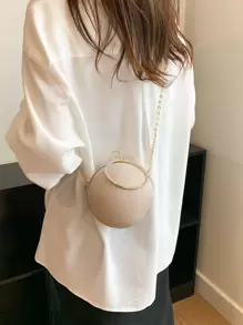 Glamorous Glitter Bling, Sequin, Luxury, Shiny Mini Rhinestone Decor Chain Glitter Circle Bag, Perfect Bride Purse For Wedding, Prom & Party Events Evening Bag, Dinner Bag For Party Girl, Woman - Gold - View 2