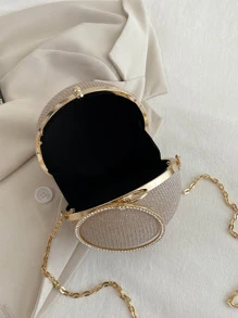 Glitter Bling,Shiny Glamorous,Elegant,Exquisite Mini Rhinestone Decor Circle Bag, Perfect Bride Purse For Wedding, Prom & Party Events Dinner Bag,Evening Bag For Party Girl,Woman,For Female Perfect for Party,Wedding,Prom,Dinner/Banquet,For Cocktail Best gift for women - Khaki - View 4