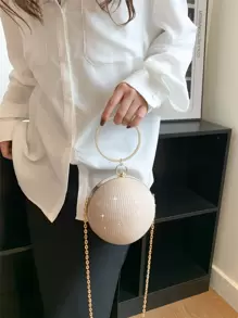 Glamorous Glitter Bling, Sequin, Luxury, Shiny Mini Rhinestone Decor Chain Glitter Circle Bag, Perfect Bride Purse For Wedding, Prom & Party Events Evening Bag, Dinner Bag For Party Girl, Woman - Gold - View 6