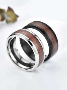 時尚流行2件套男士木質圖案戒指不銹鋼珠寶禮物和時尚外觀 - 彩色 - 查看 2