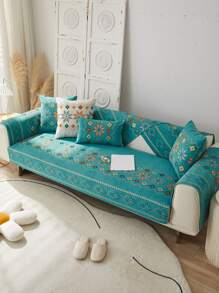 1pc Geometric Jacquard Sofa Towel - Green - View 5