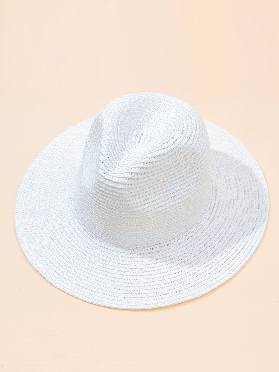 素色草編帽 - 白色 - 查看 1