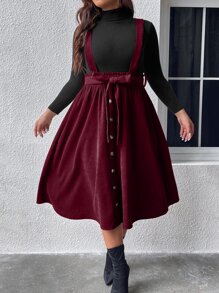 SHEIN Unity 大碼前紐扣背帶短裙不帶T恤 - 紫紅色 - 查看 6