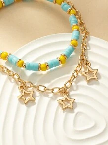 Pulsera con estrella & con diseño de cuenta - Multicolor - Ver 2