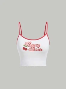 SHEIN MOD Letter Graphic Contrast Binding Cami Top - White - View 1