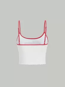 SHEIN MOD Letter Graphic Contrast Binding Cami Top - White - View 2