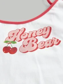 SHEIN MOD Letter Graphic Contrast Binding Cami Top - White - View 3