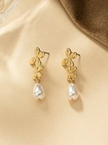 Trang trí Hoa Ngọc trai Giả Bông tai giọt nước - Vàng - Xem 4