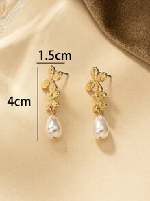 Trang trí Hoa Ngọc trai Giả Bông tai giọt nước - Vàng - Xem 5