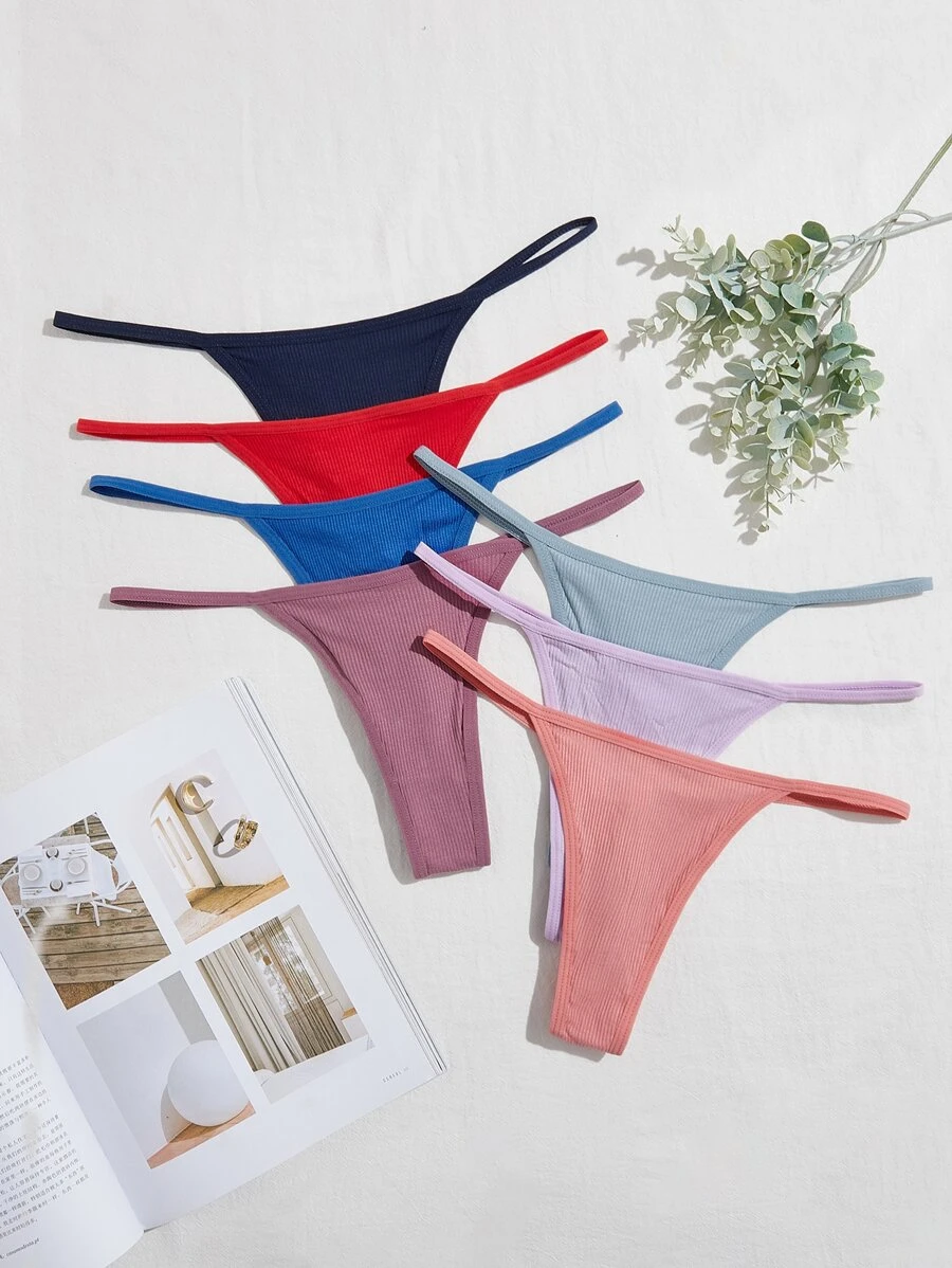 7 paquetes de tanga de punto acanalado sexy