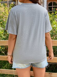 SHEIN LUNE 大碼半紐扣開襟T恤 - 淺灰色 - 查看 2