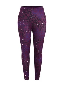SHEIN LUNE Leggings con estampado de leopardo - Morado - Ver 1