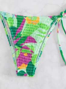 SHEIN Swim Summer Beach Graphic Print Smocked Halter Triangle Bikini Set - Multicolor - View 5