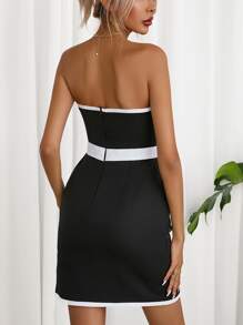 SHEIN Essnce Contrast Binding Bow Detail Tube Dress - Black - View 2