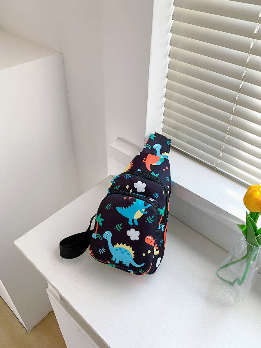 Boys Cartoon Dinosaur Pattern Sling Bag - Multicolor - View 1