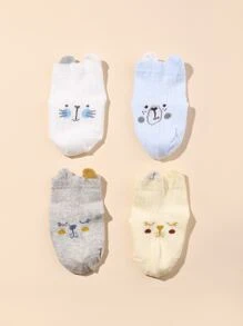 4雙嬰兒卡通圖案襪子 - 彩色 - 查看 3