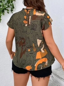 SHEIN LUNE Plus Figure Graphic Butterfly Sleeve Blouse - Multicolor - View 2