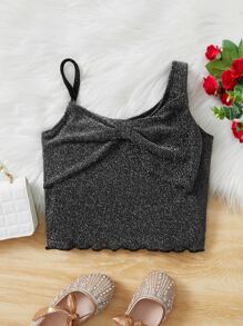 SHEIN 女孩金屬亮絲前蝴蝶結木耳邊吊帶上衣