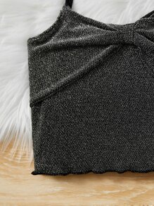 SHEIN 女孩金屬亮絲前蝴蝶結木耳邊吊帶上衣