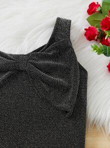 SHEIN 女孩金屬亮絲前蝴蝶結木耳邊吊帶上衣