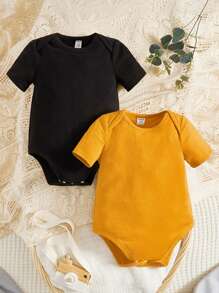 SHEIN Baby Boy 2pcs Solid Bodysuit - Multicolor - View 1