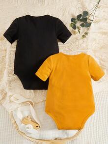 SHEIN Baby Boy 2pcs Solid Bodysuit - Multicolor - View 2