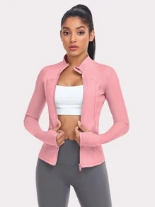 VUTRU 1 件女式运动夹克，带拇指孔，修身版型，适合跑步和瑜伽 - 淺粉色 - 查看 7