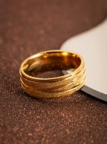 1個優雅的歐美風格,鍍金人造珍珠網不銹鋼戒指,男女均可 - 金黃色 - 查看 2