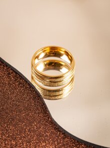 1個優雅的歐美風格,鍍金人造珍珠網不銹鋼戒指,男女均可 - 金黃色 - 查看 4