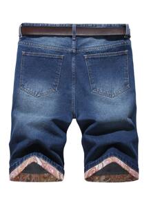 Quần short denim rách rưới cho nam không có thắt lưng - Rửa tối - Xem 2