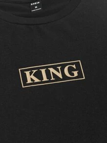 Manfinity Men Letter Graphic Tee & Drawstring Waist Flap Pocket Shorts - Multicolor - View 5