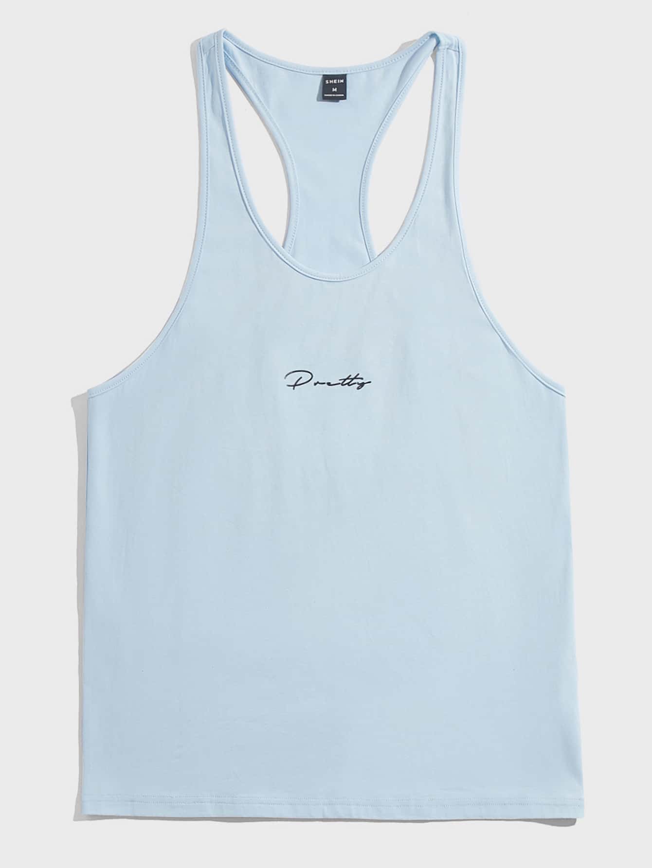 SHEIN Men Letter Graphic Racer Back Sports Tank Top - Baby Blue - View 1