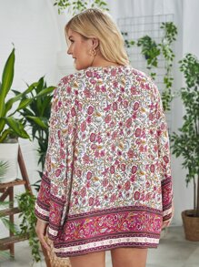SHEIN VCAY Kimono con estampado floral con parte delantera abierta - Multicolor - Ver 2