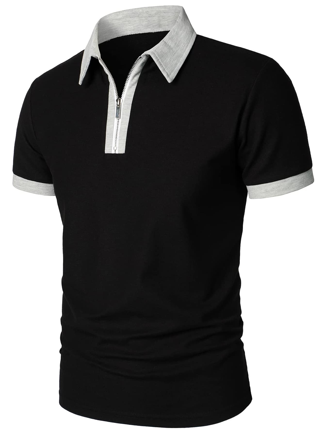男士拼接邊POLO衫 - 黑色 - 查看 1