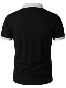 男士拼接邊POLO衫 - 黑色 - 查看 2