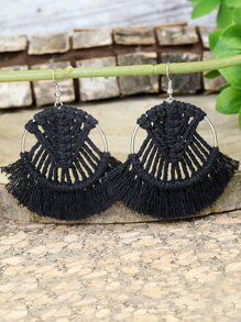 TopHanqi Tassel Drop Earrings - Black - View 1