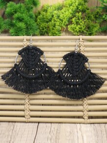 TopHanqi Tassel Drop Earrings - Black - View 3