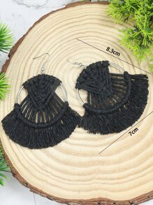 TopHanqi Tassel Drop Earrings - Black - View 4
