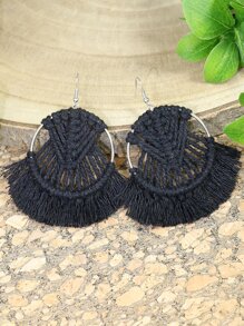 TopHanqi Tassel Drop Earrings - Black - View 6