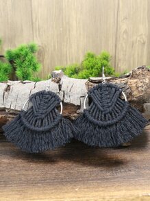 TopHanqi Tassel Drop Earrings - Black - View 2