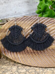 Tassel Drop Earrings - Black - View 7