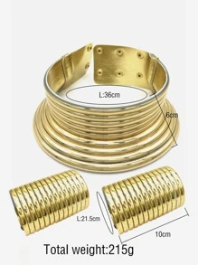 3pcs/set Textured Metal Jewelry Set - Yellow Gold - View 3