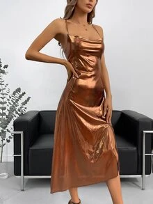 SHEIN BAE Đầm Hội Chữ thập Vắt Tách cao màu trơn Buổi tiệc - màu nâu - Xem 4