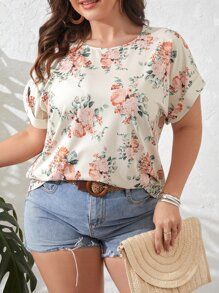 SHEIN LUNE Áo thun Plus size Hoa Giải trí - Nhiều màu - Xem 1
