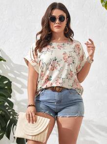 SHEIN LUNE Áo thun Plus size Hoa Giải trí - Nhiều màu - Xem 5